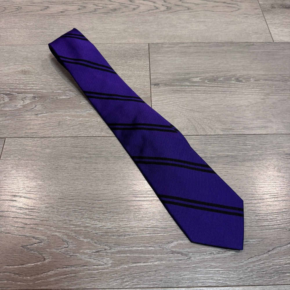 Lauren Ralph Lauren Mens Purple Black Striped 100% Silk Necktie Handmade